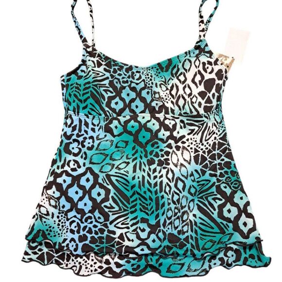 Leilani Women's Tankini Top Animal Print Blue Travel Vacation Beach Top Sz 6 - Picture 5 of 9